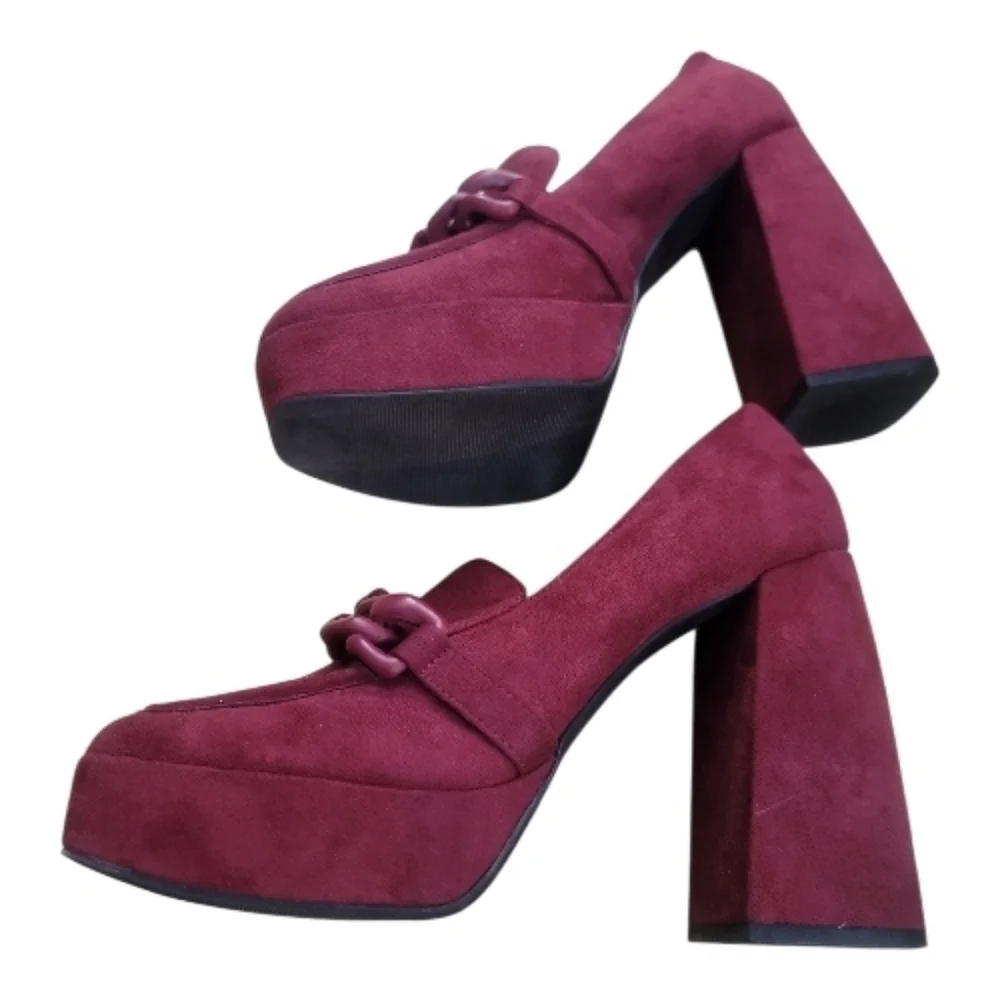 Open Edit Lainey Burgundy Platform Loafers heels 8.5